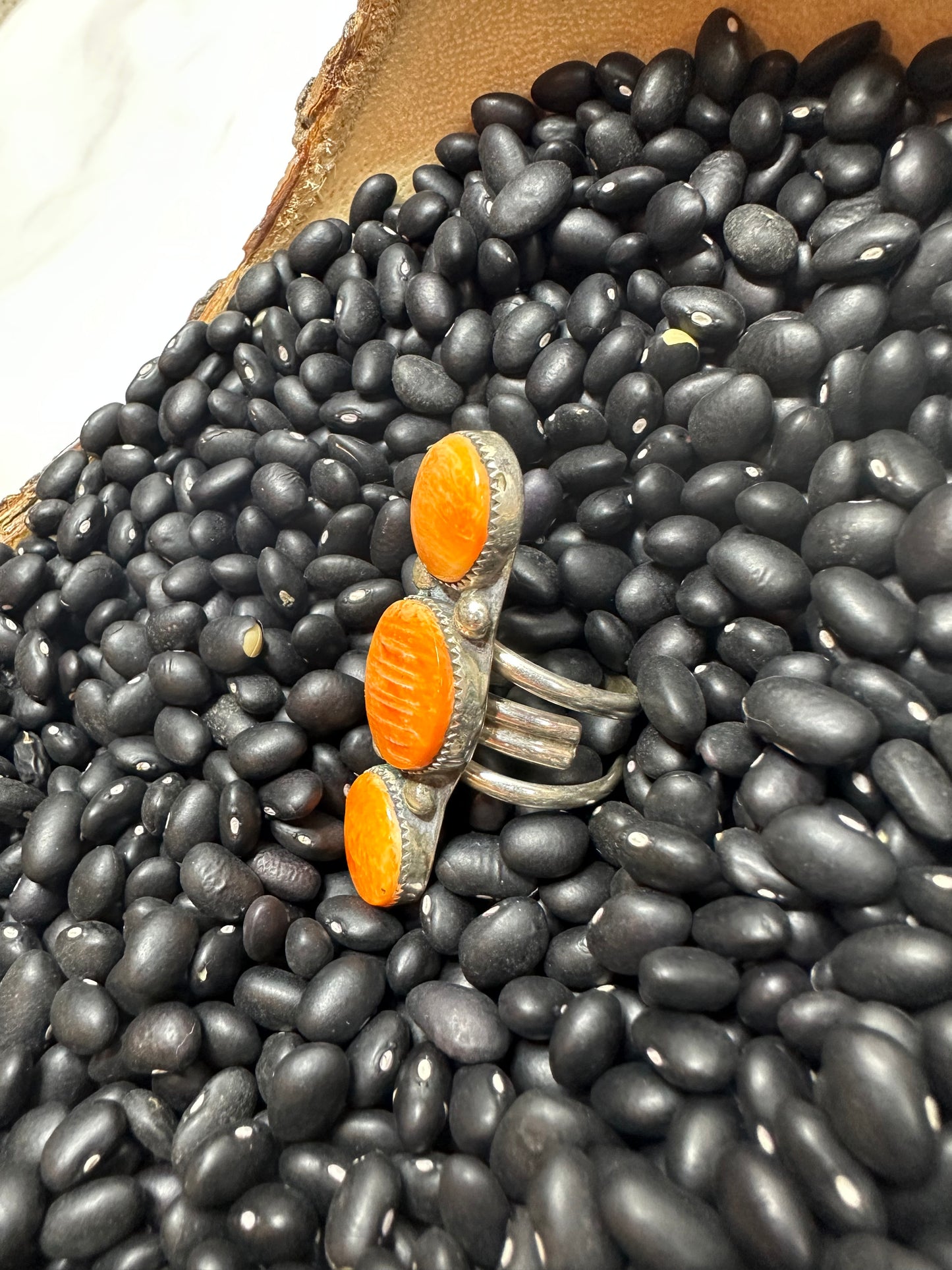 Three Stone Orange Spiny Ring