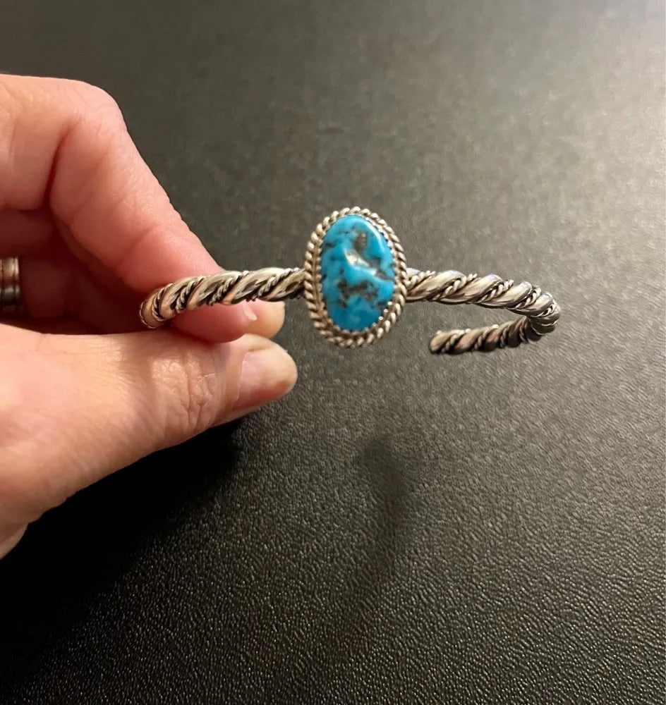 Nugget Turquoise Single Stone Ribbon Rope Bracelet