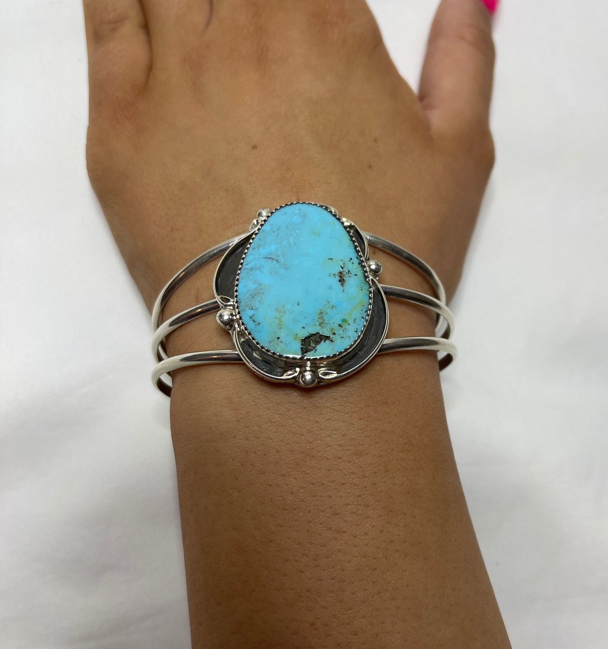 Rich Jim Native American Navajo Turquoise Mountain Turquoise Sterling Silver Bracelet