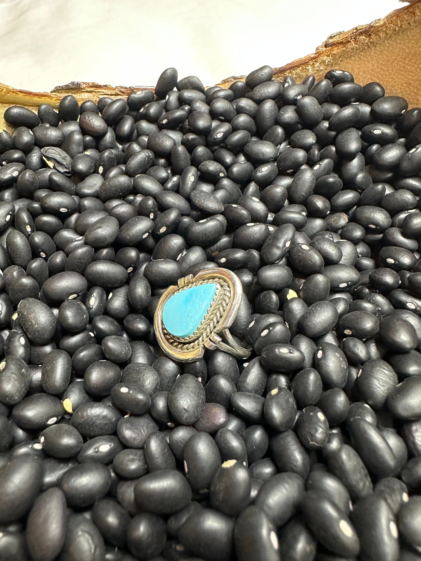 Single Stone Genuine Turquoise Sterling Silver Ring