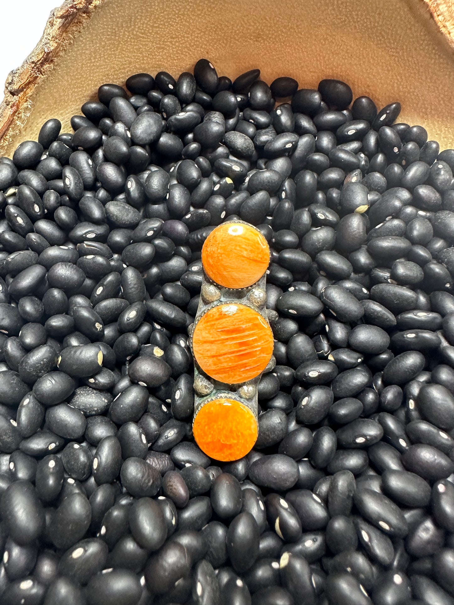 Three Stone Orange Spiny Ring