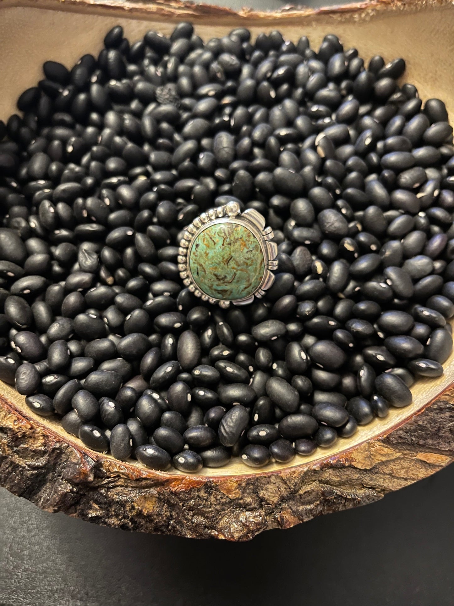 Large Green Turquoise and Sterling Silver Ring