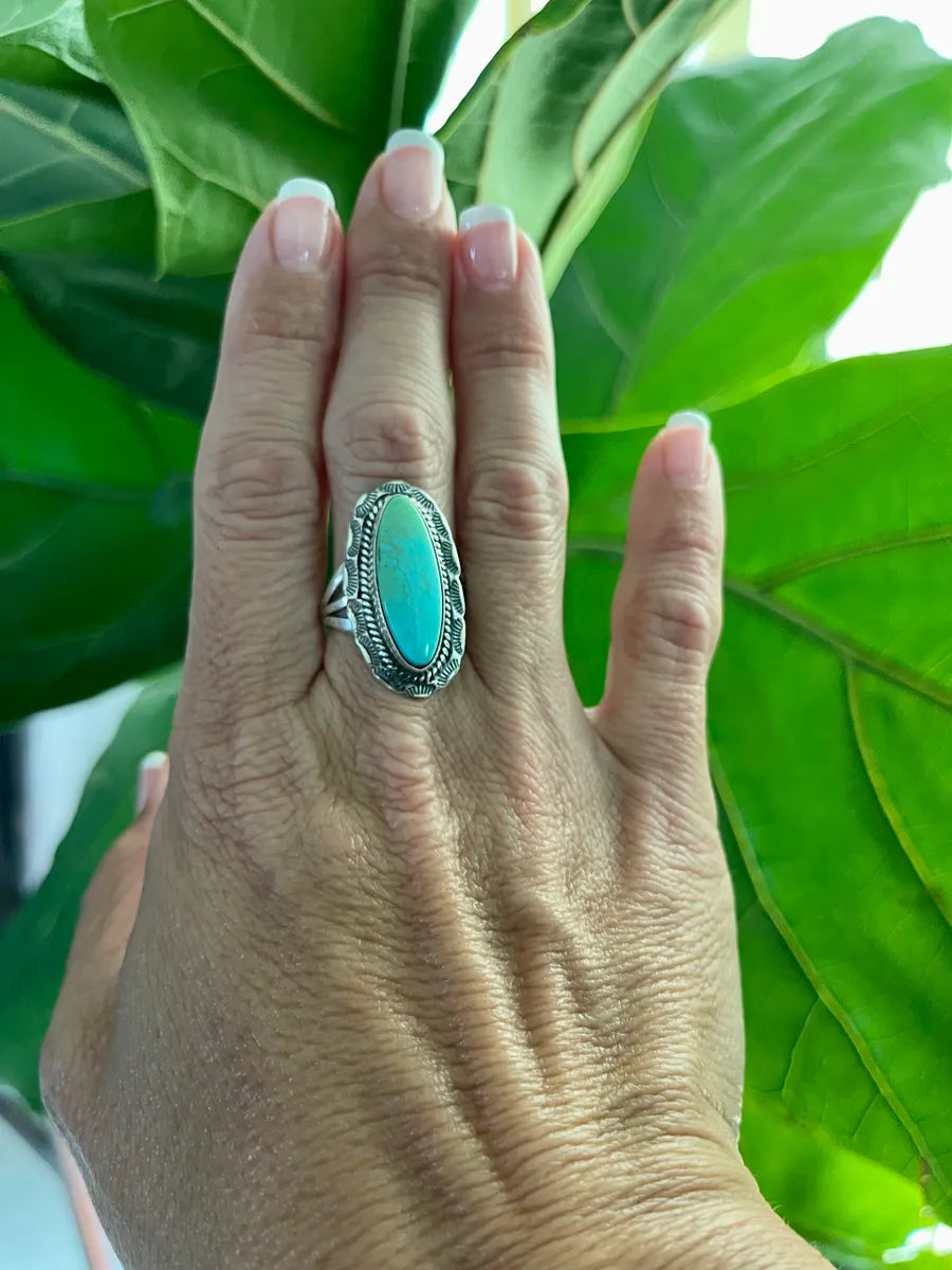 Single Stone Blue & Green Turquoise Sterling Silver Ring